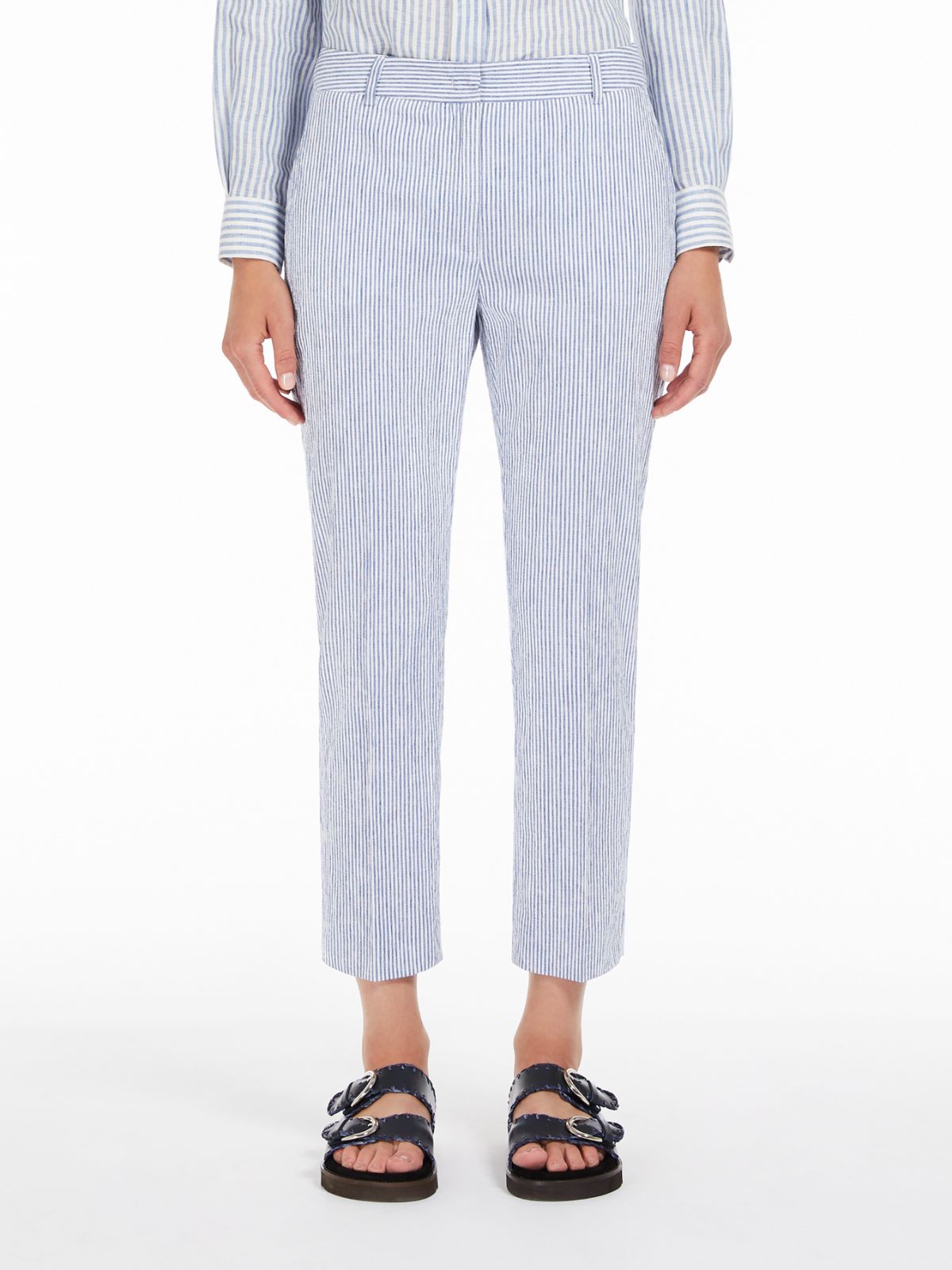 Cotton and linen seersucker trousers