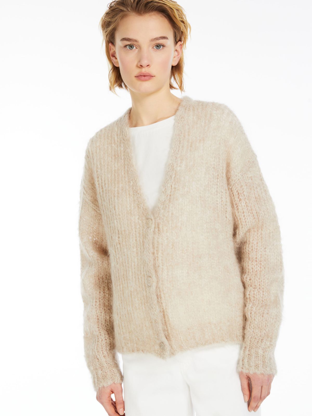 Oversized rib-knit mohair cardigan