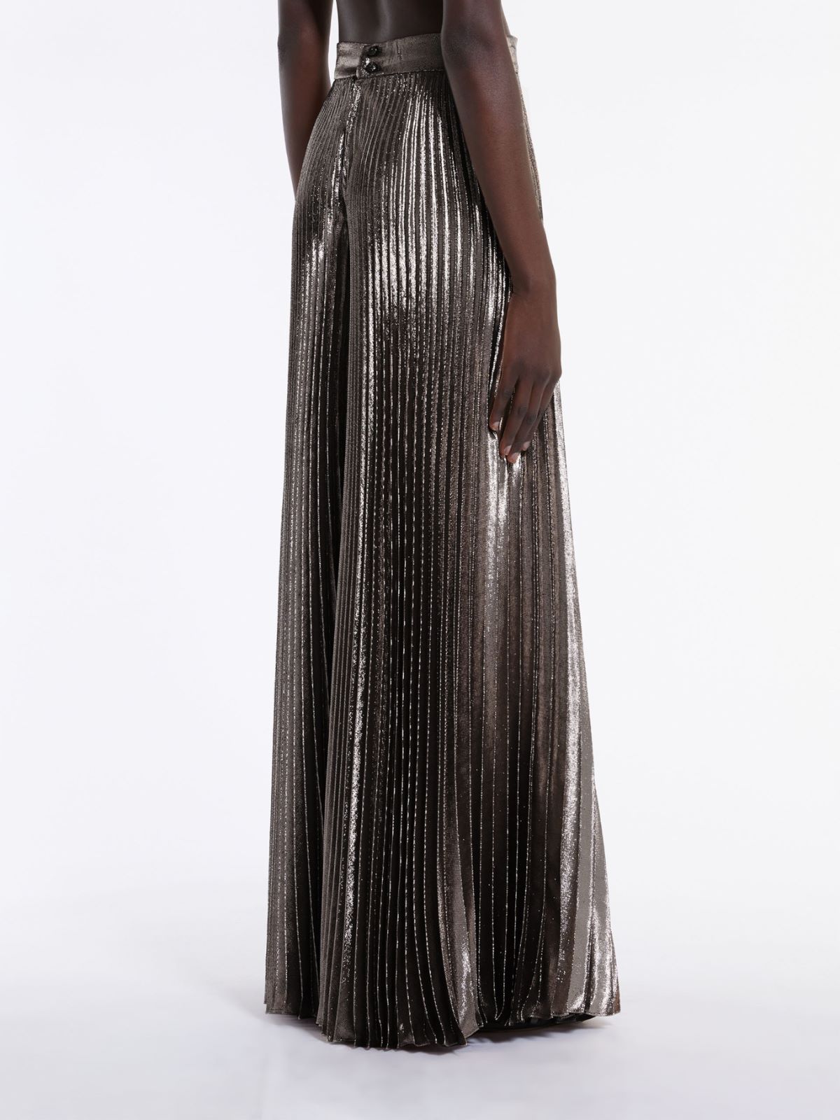 Wide pleated trousers in lamé silk