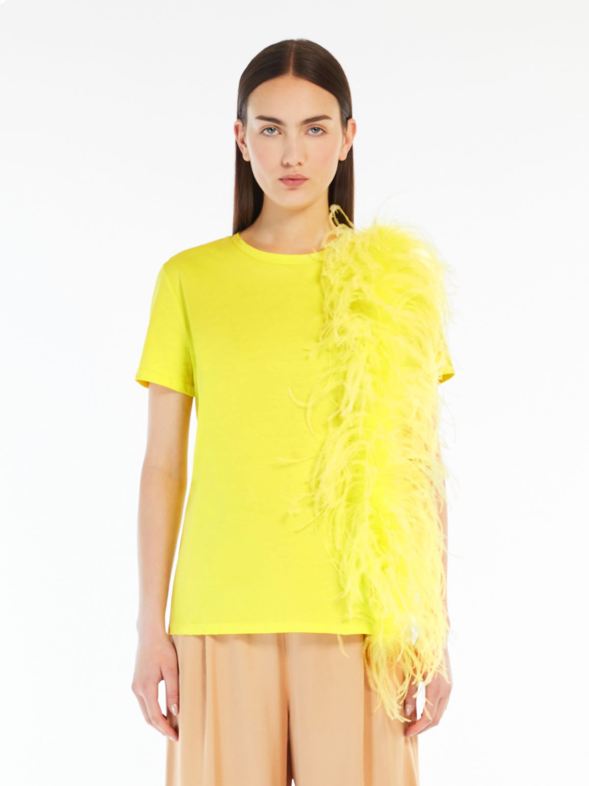 Feather-detail jersey T-shirt