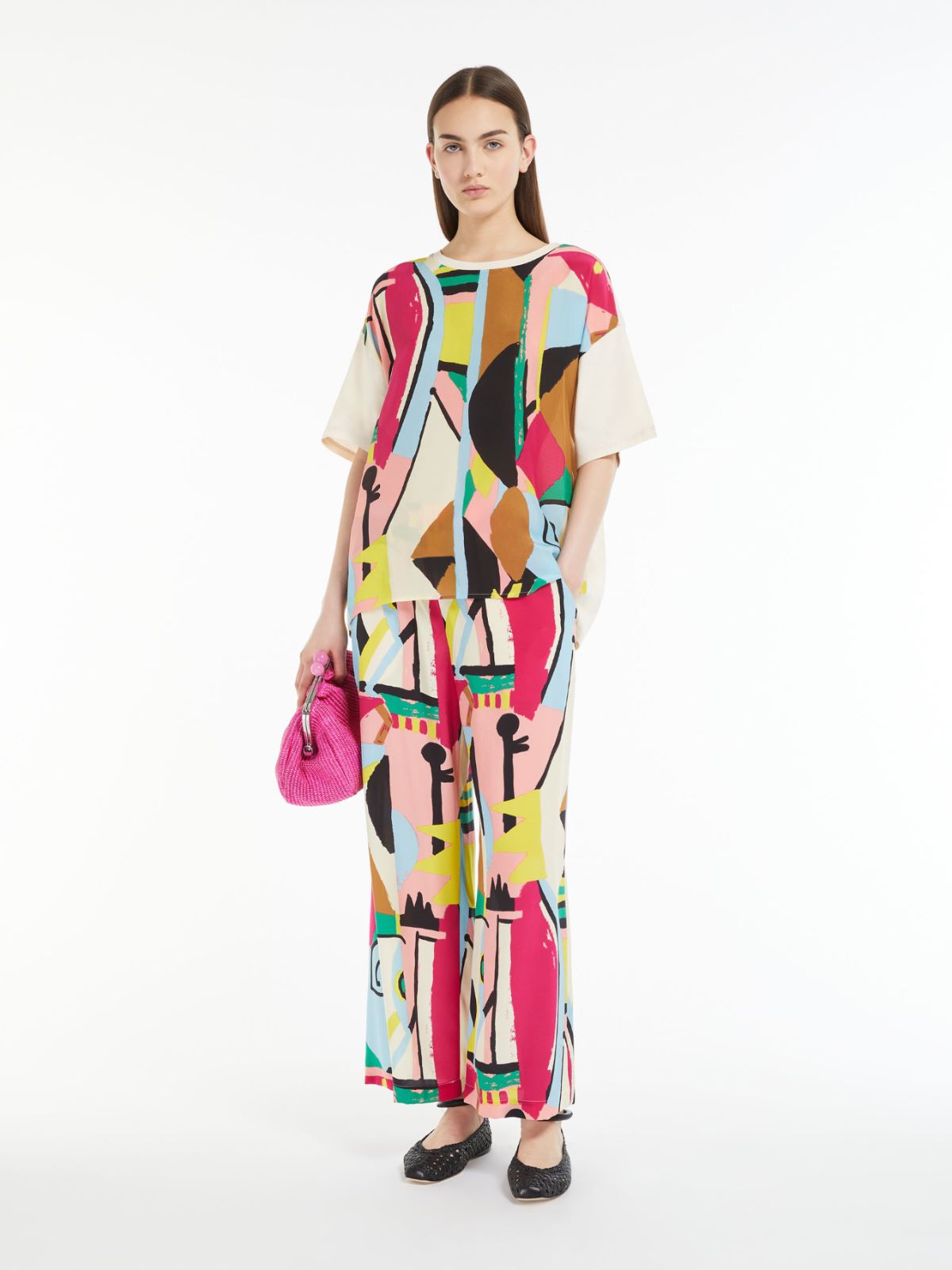 Jersey and crepe T-shirt