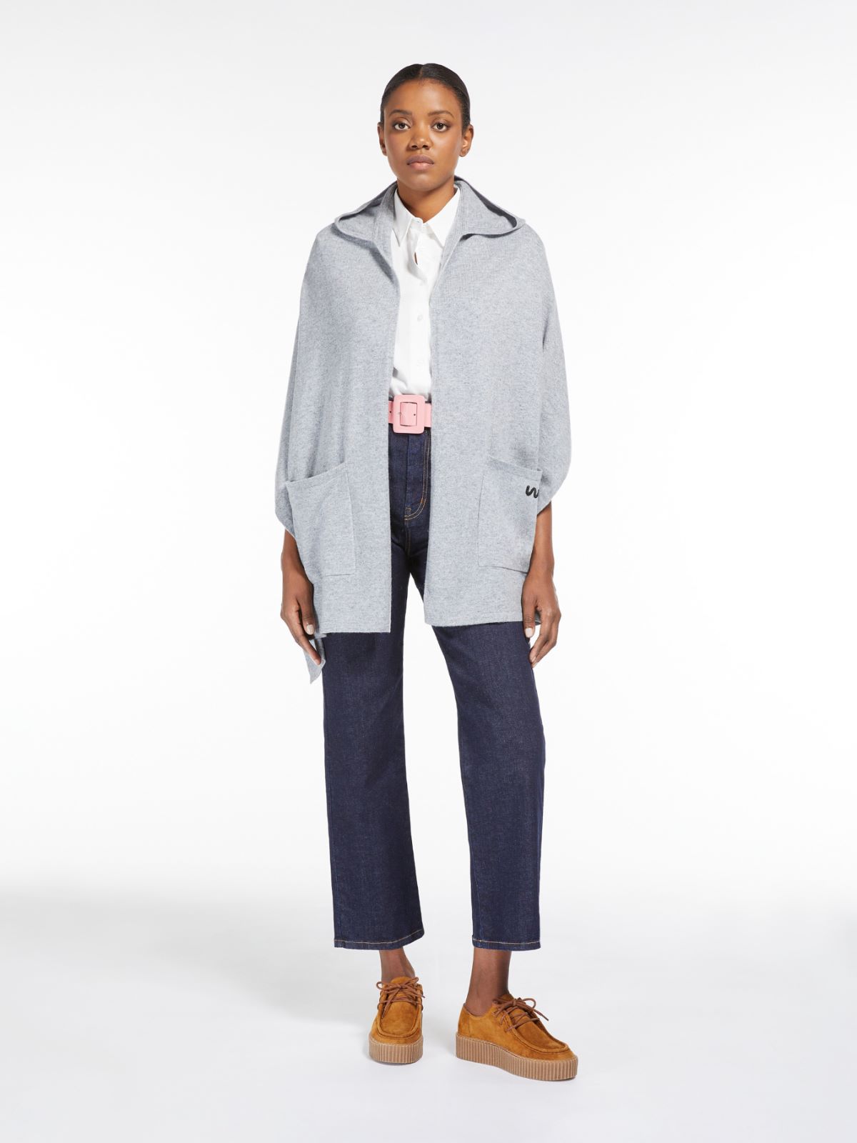 Hooded cashmere shawl