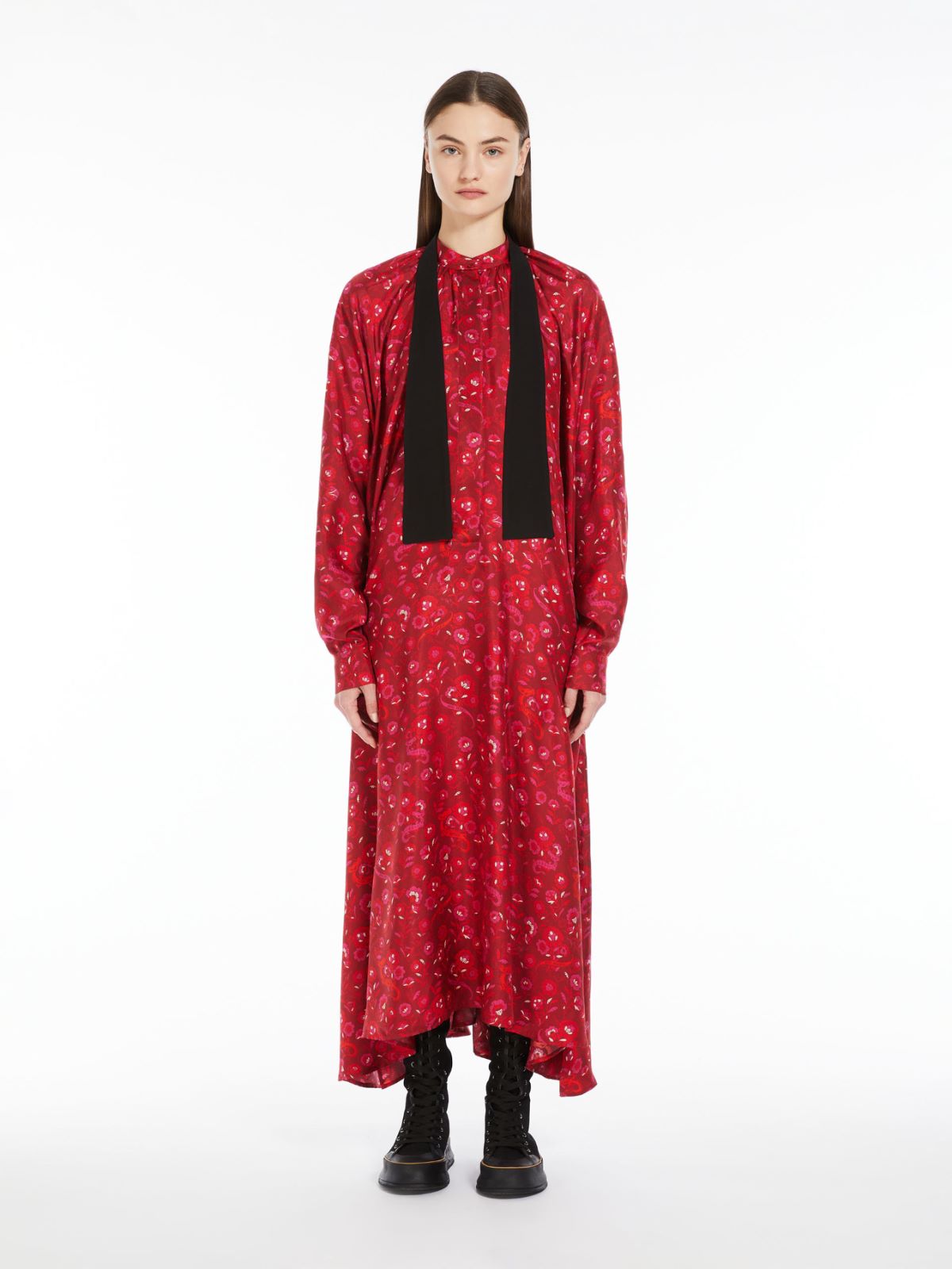 Printed silk flared dress