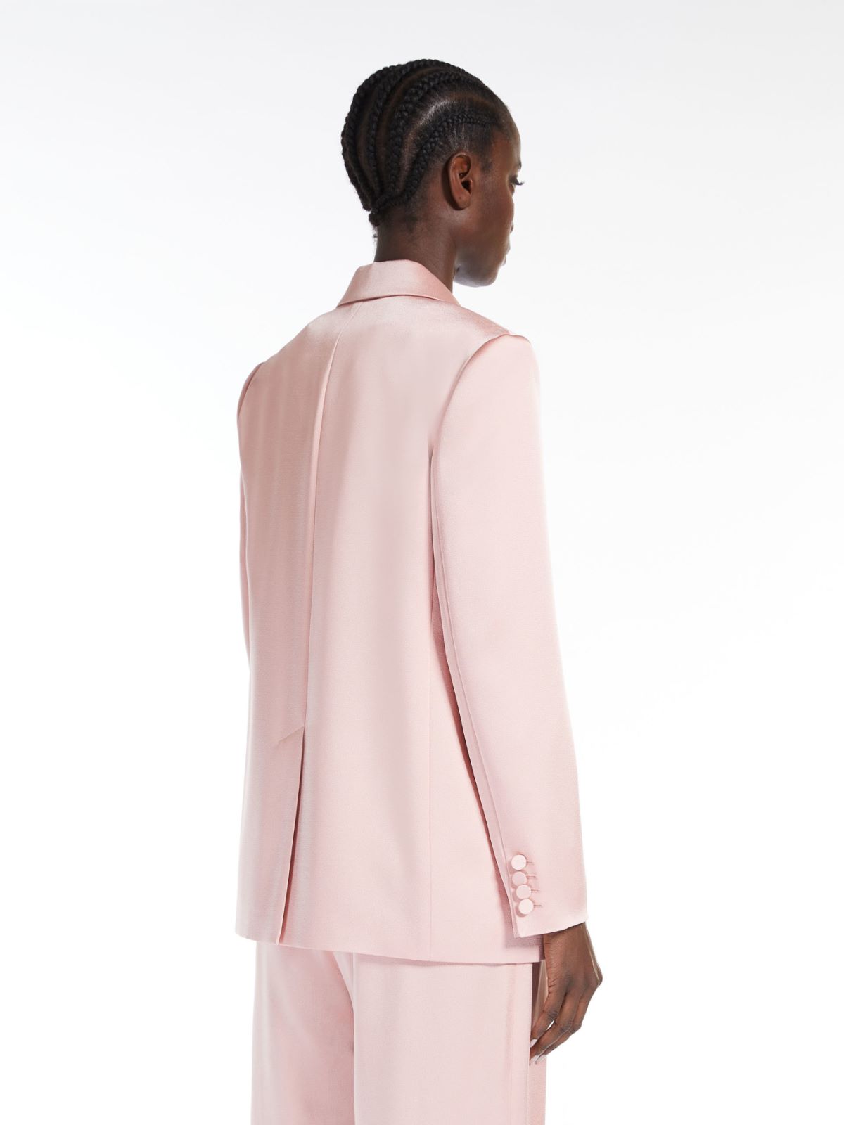 Double-breasted envers satin blazer