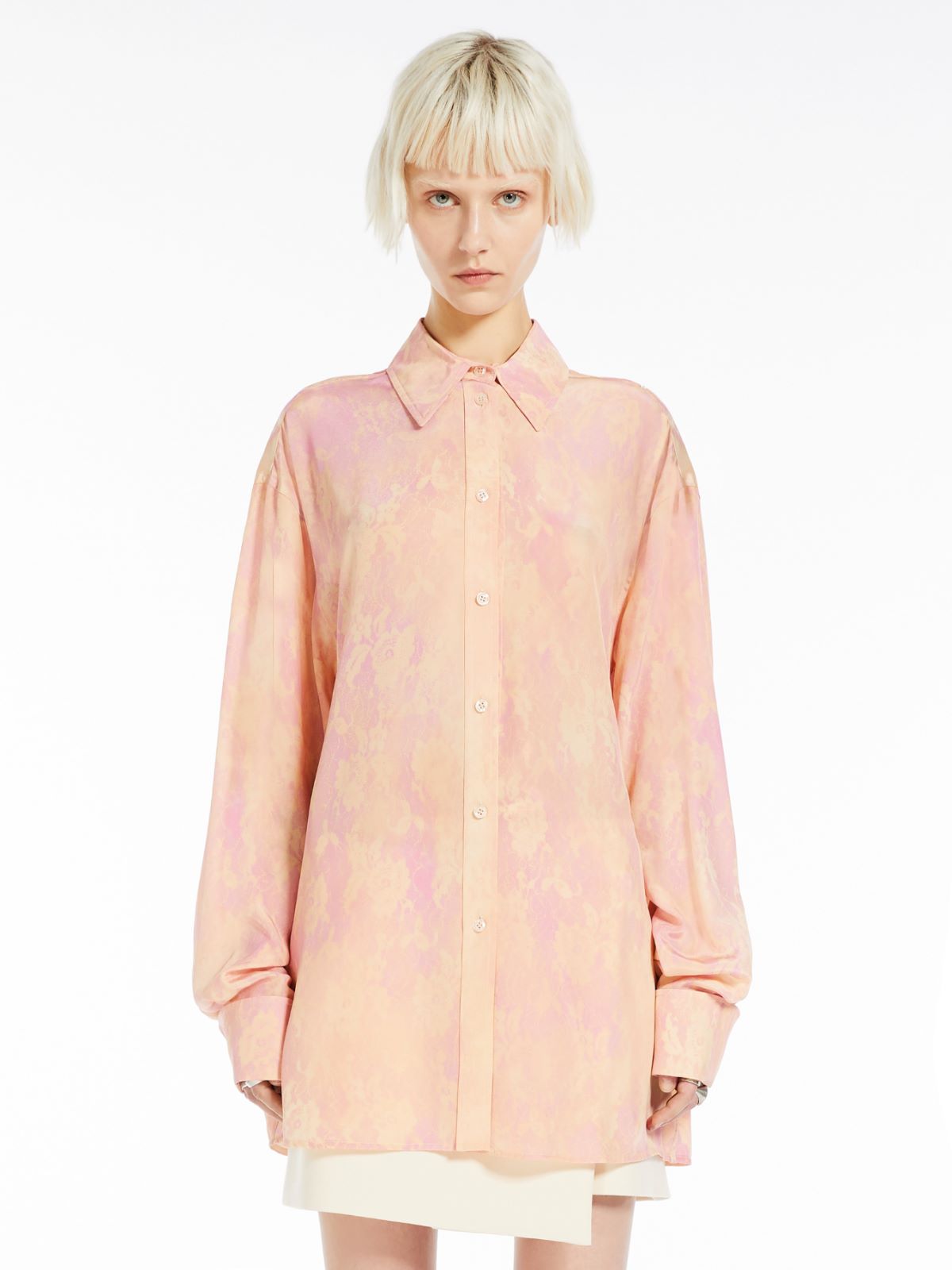 Oversized lace-print silk tunic