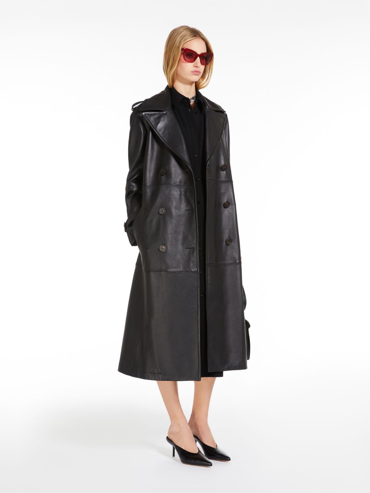Nappa leather trench coat