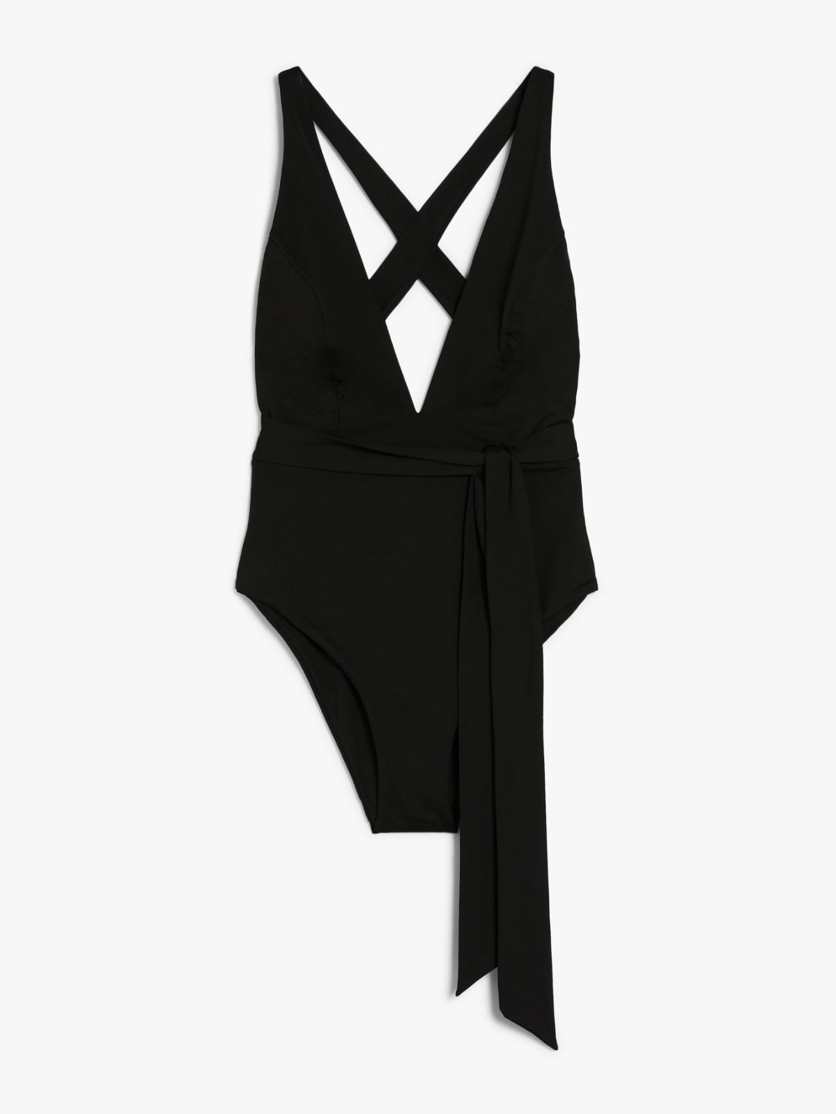 One-piece jersey swimsuit with belt