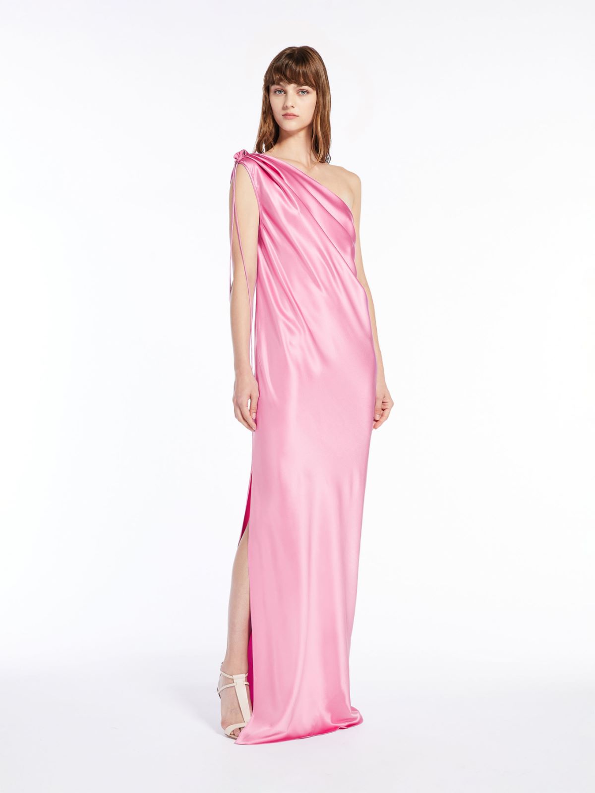 One-shoulder dress in silk satin