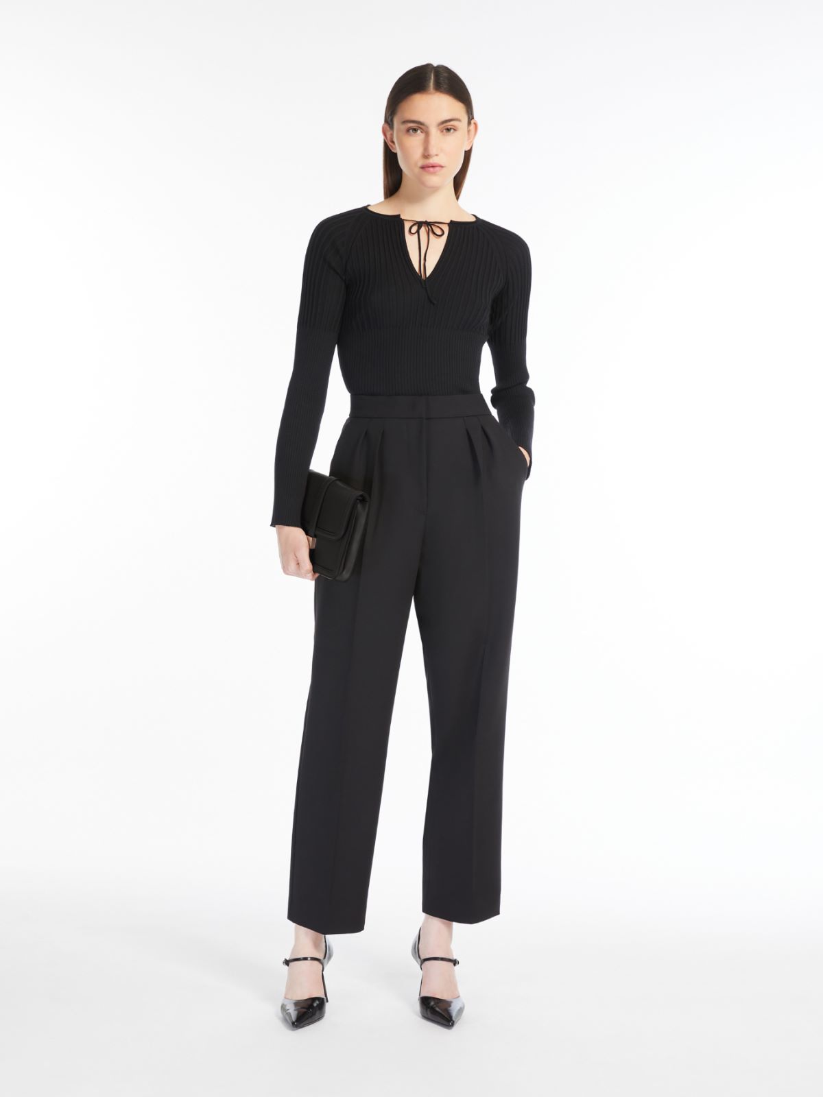 Slim-fit, stretch-wool trousers