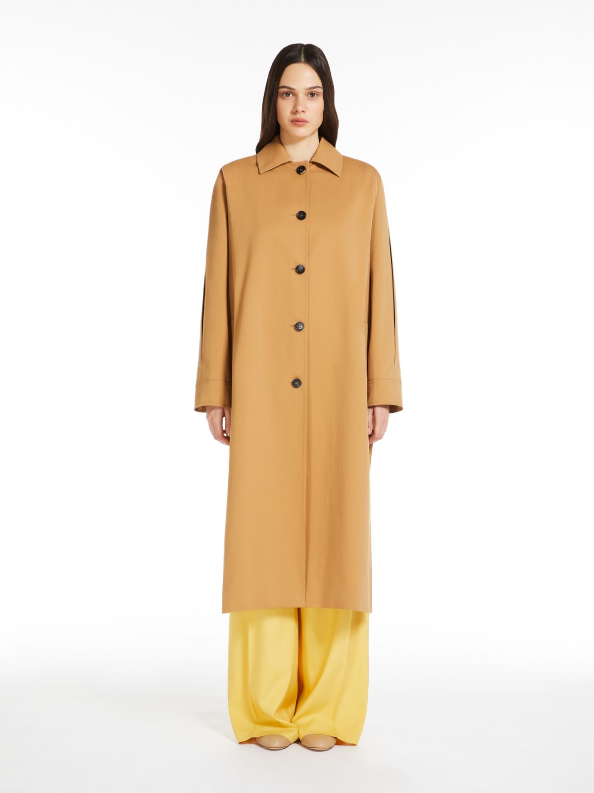 Water-repellent gabardine flared trench coat