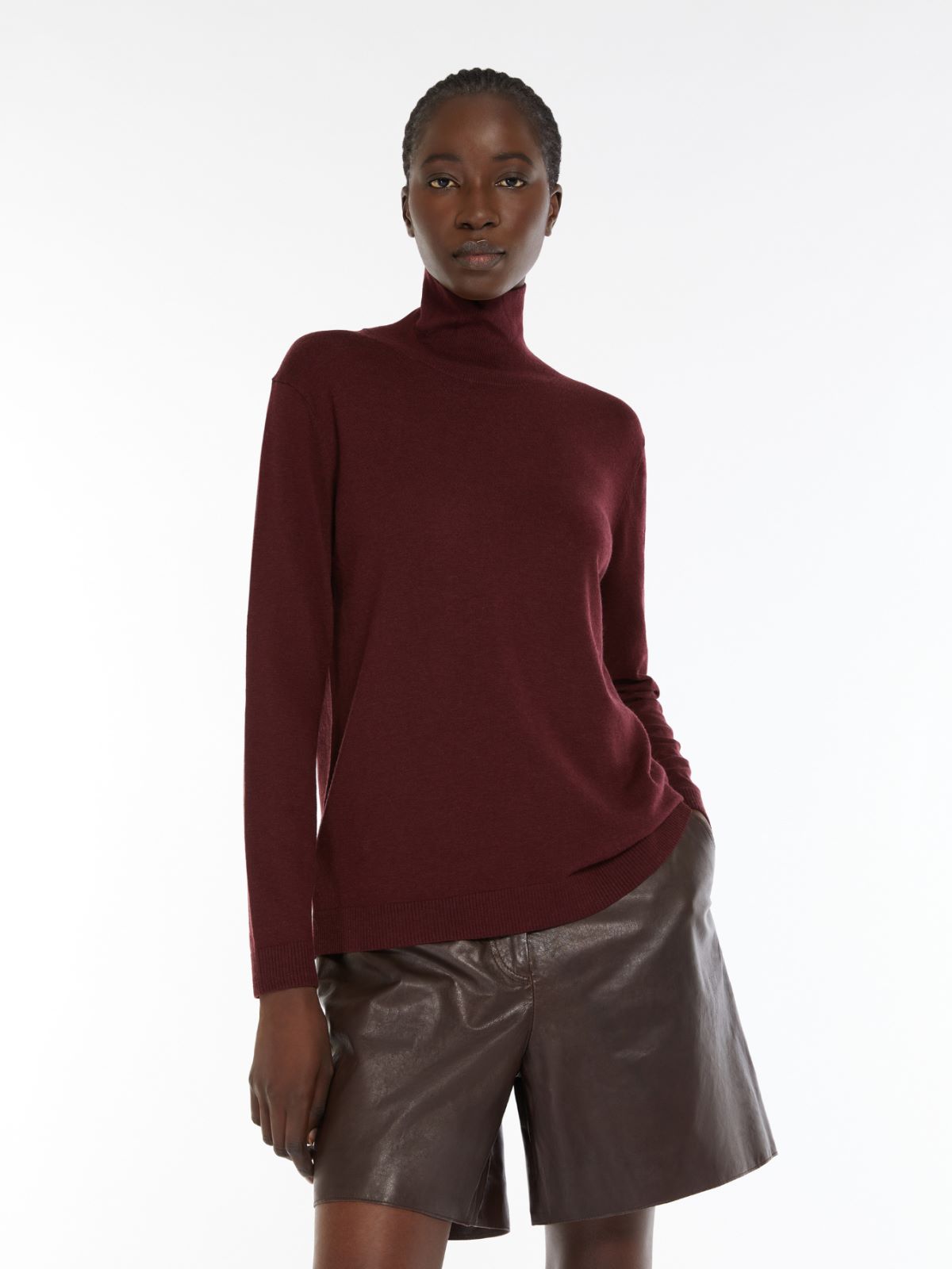 Silk and wool polo-neck sweater
