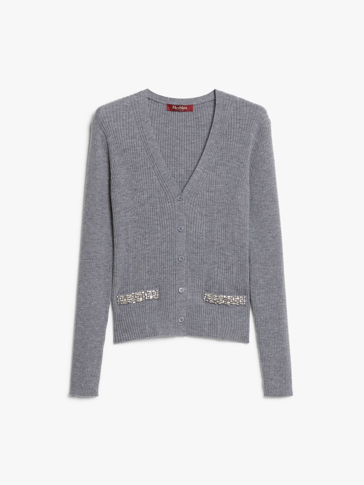 Ribbed wool cardigan with embroidery