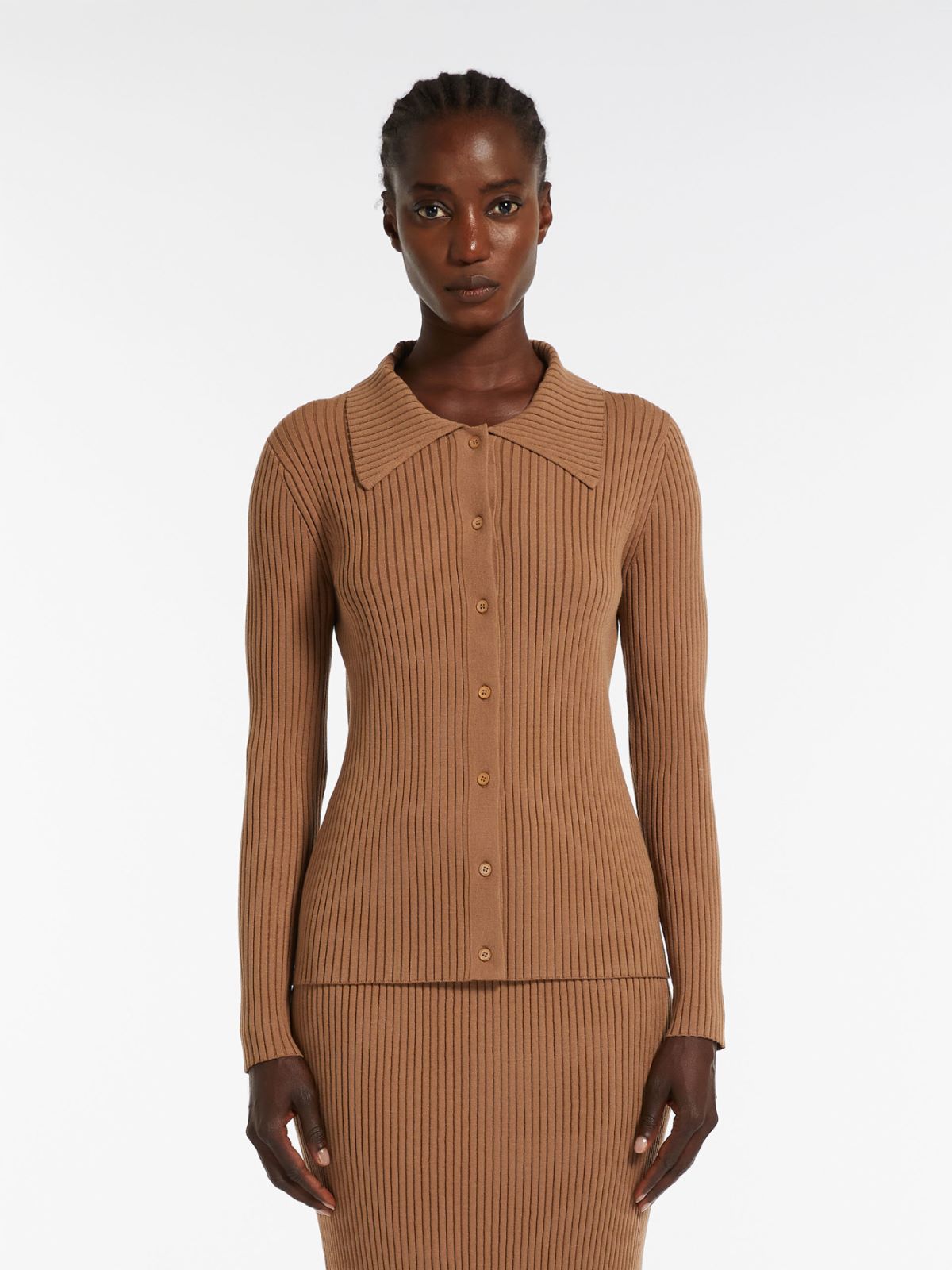 Rib-knit yarn cardigan