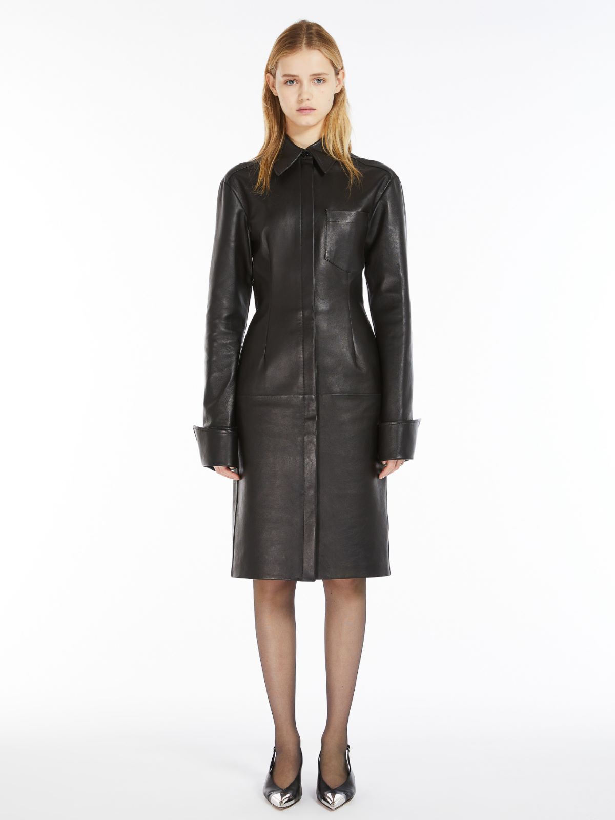 Nappa leather shirt dress