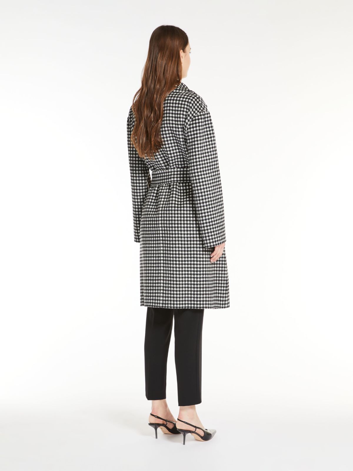 Gingham wool robe coat