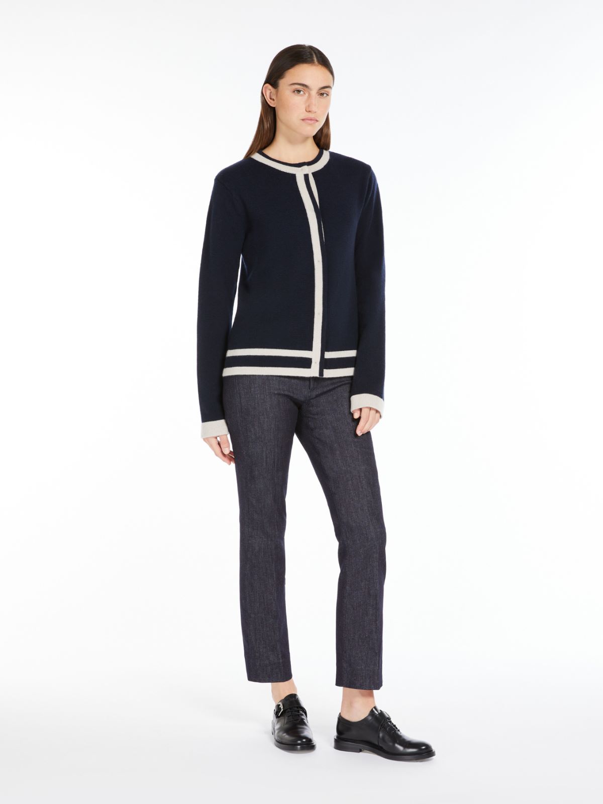 Wool and cashmere cardigan with intarsia