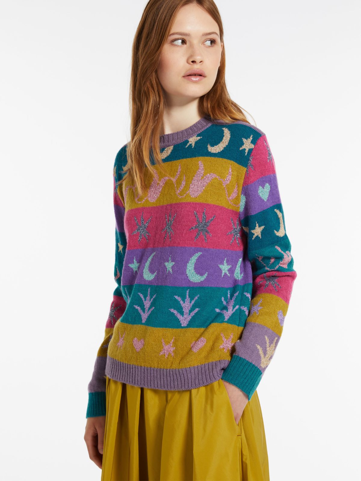 Jacquard-knit alpaca, wool and lurex sweater