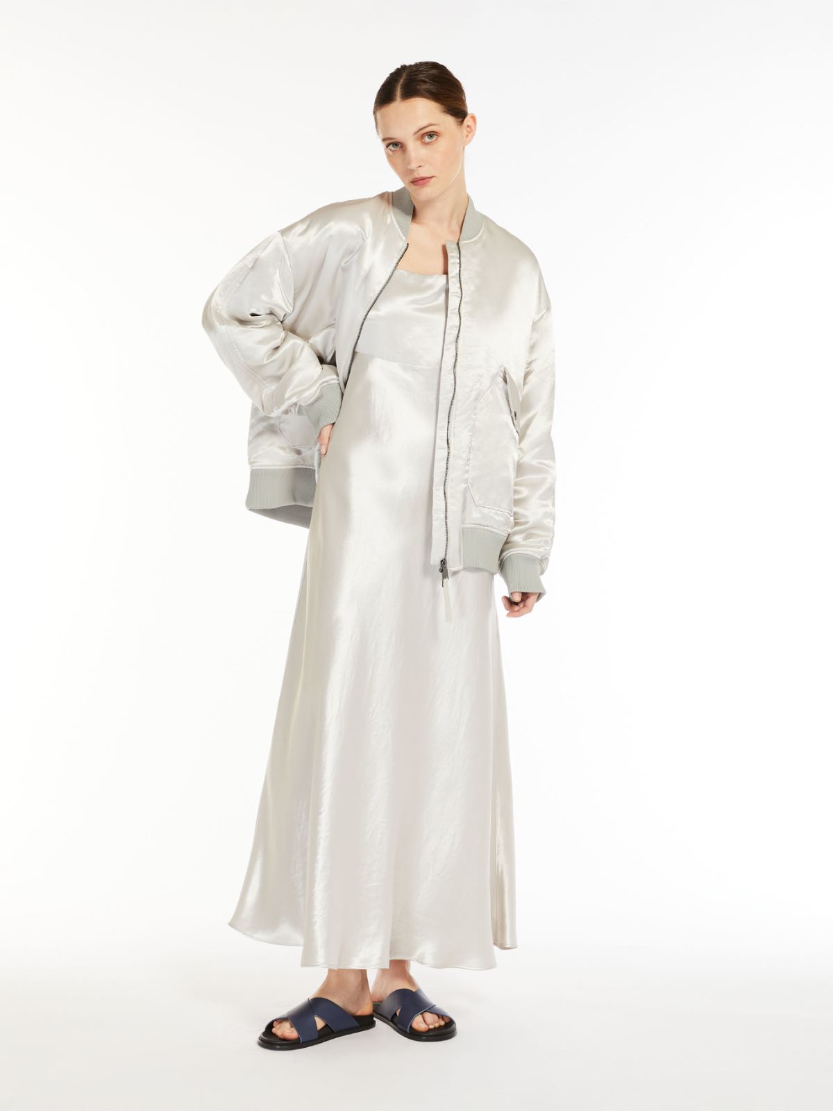 Oversized technical satin bomber jacket