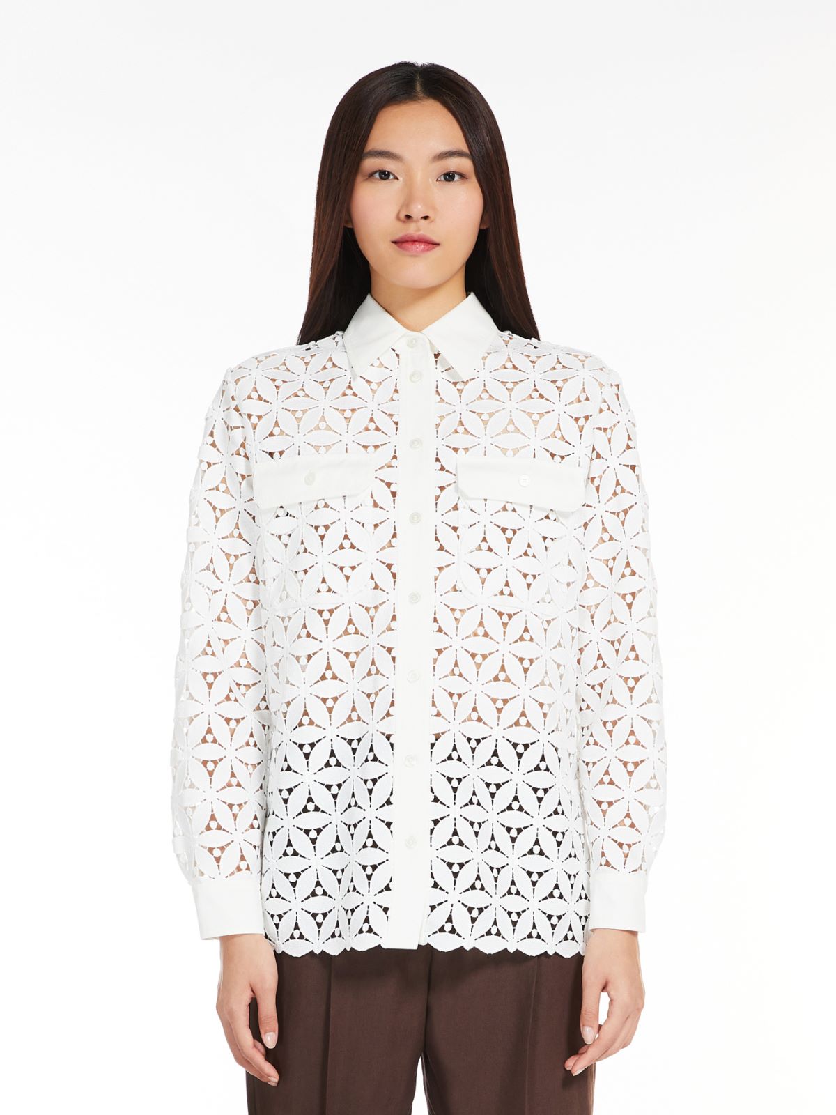 Macramé and poplin shirt