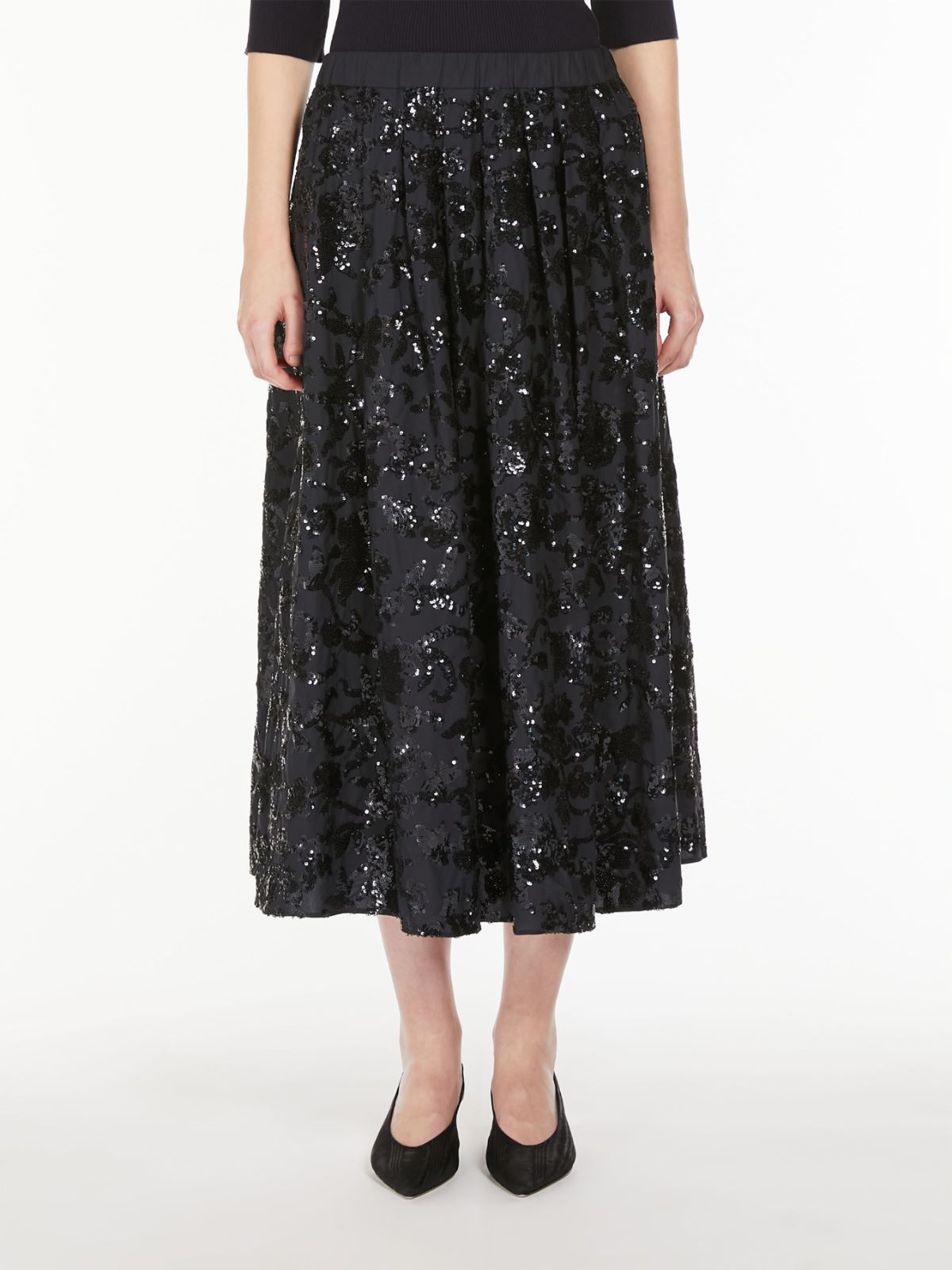 Wide cotton skirt with sequins