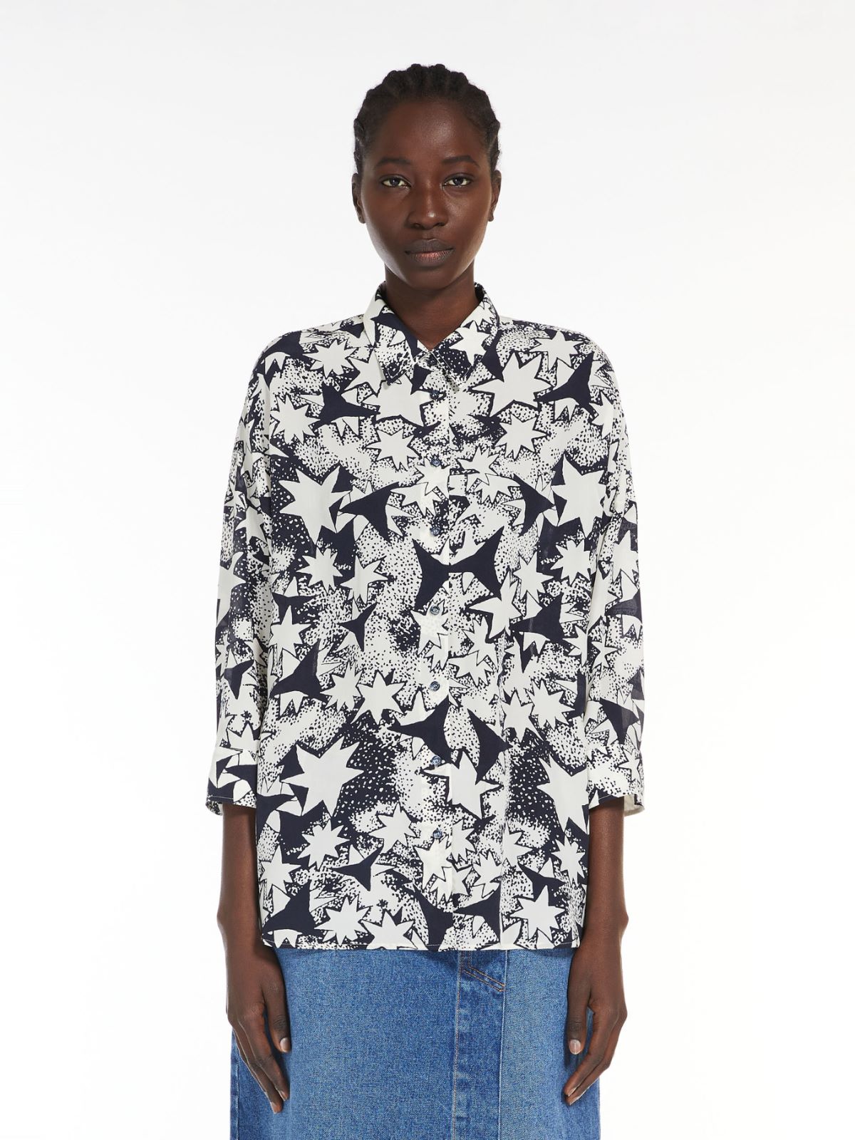 Flared printed silk shirt