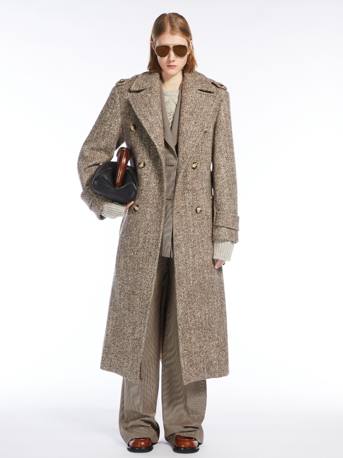 Double-breasted tweed coat