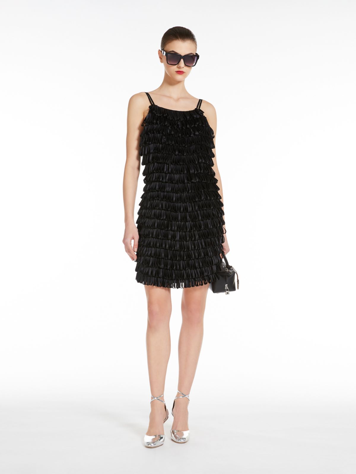 Embroidered cady flared dress