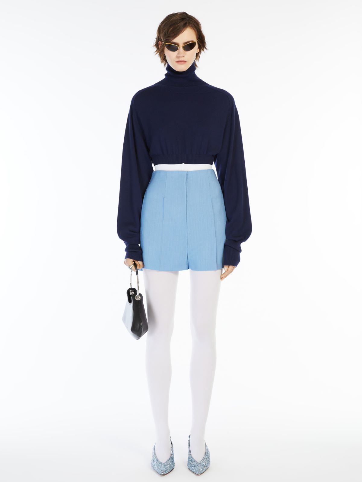 Cropped mock polo-neck sweater