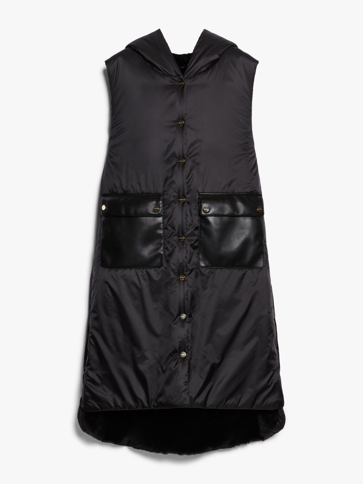 Long reversible gilet in water-repellent fabric