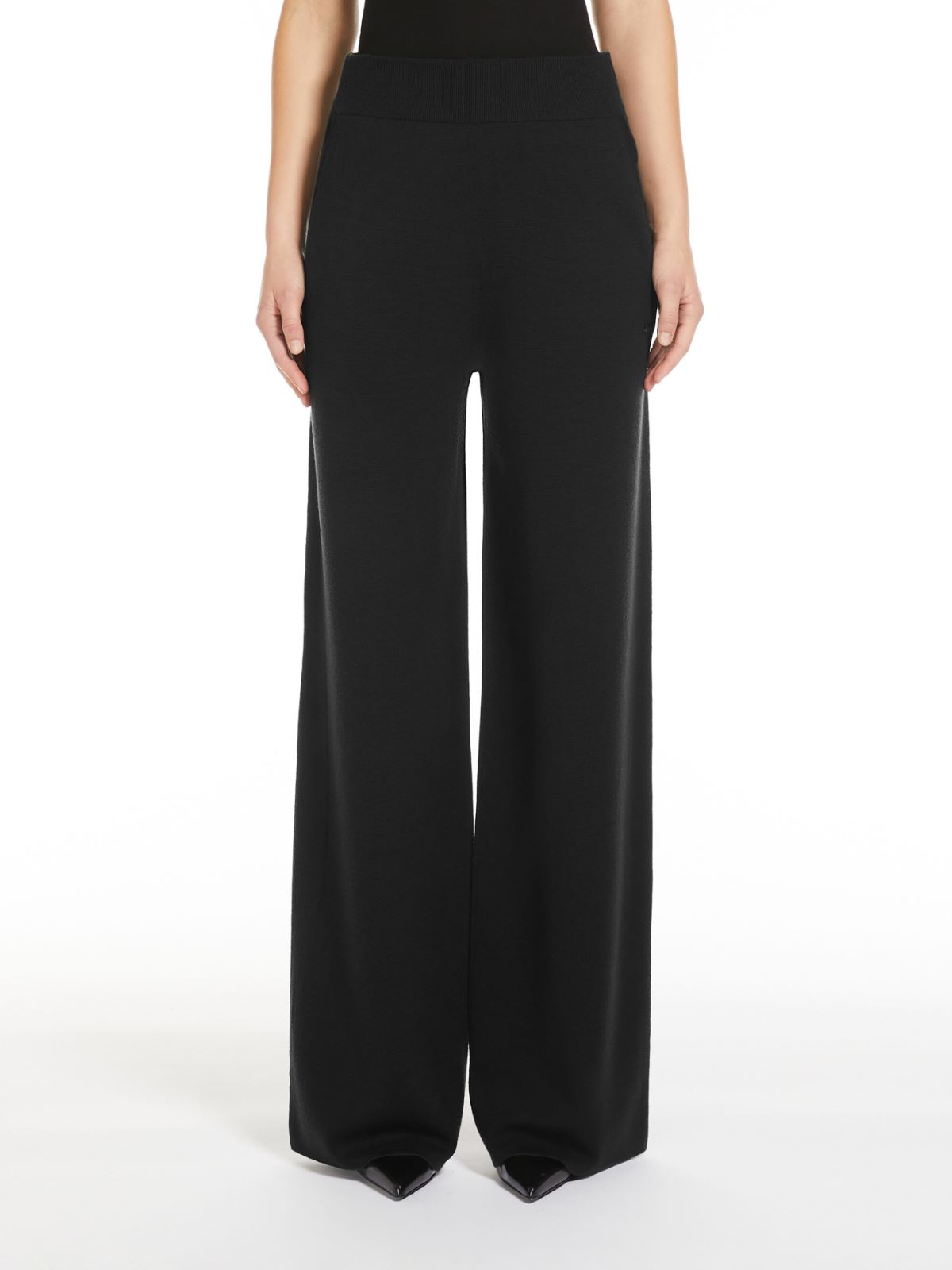 Wide-leg wool yarn trousers