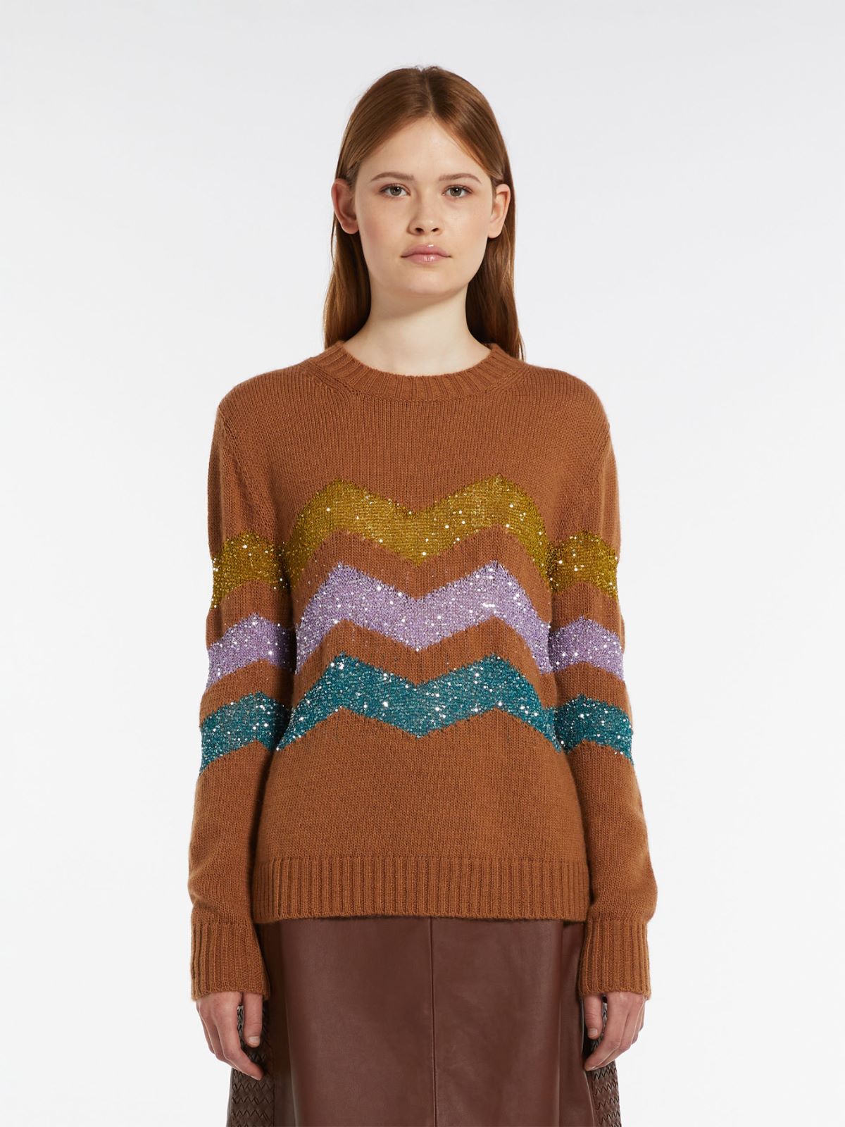 Sequin-embellished mohair yarn sweater