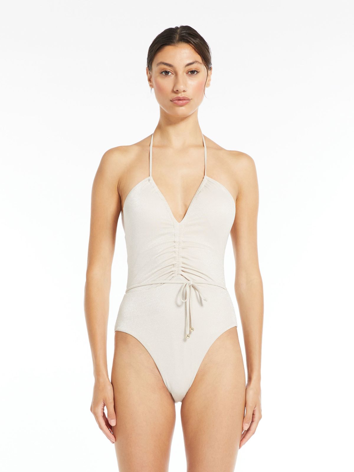 Jersey and lurex one-piece swimsuit