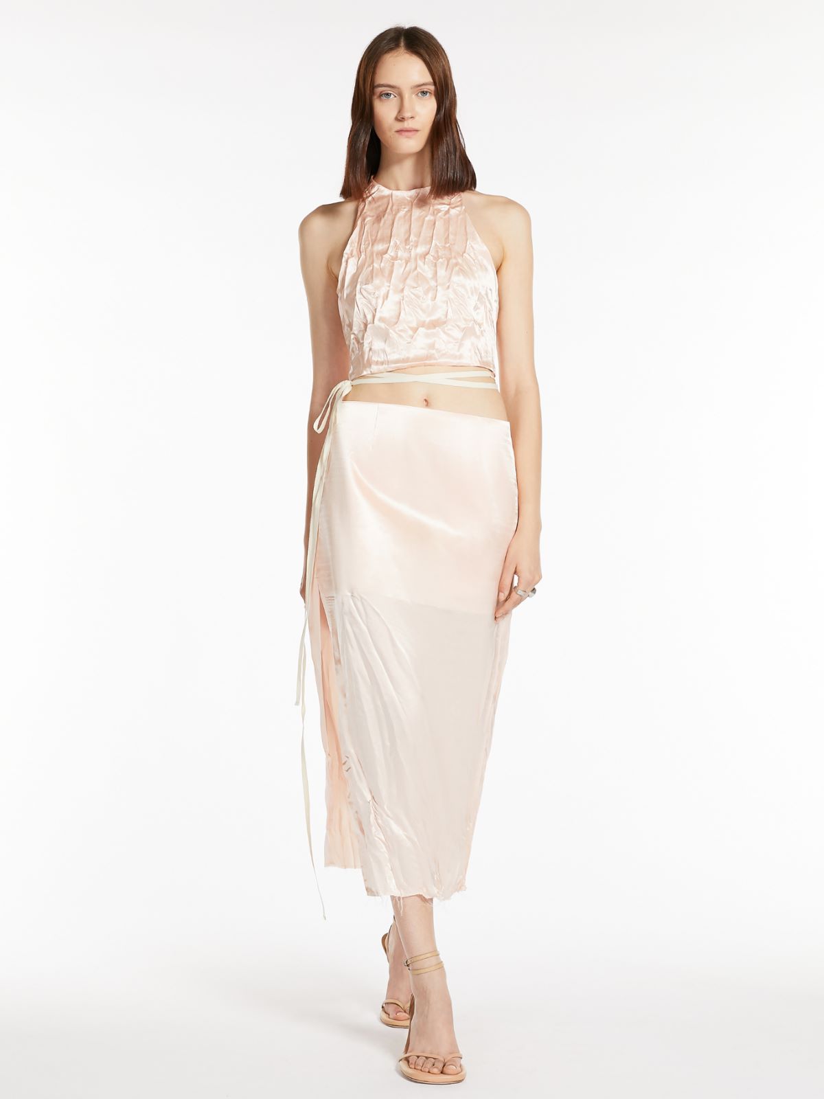 Crinkle-look calf-length skirt