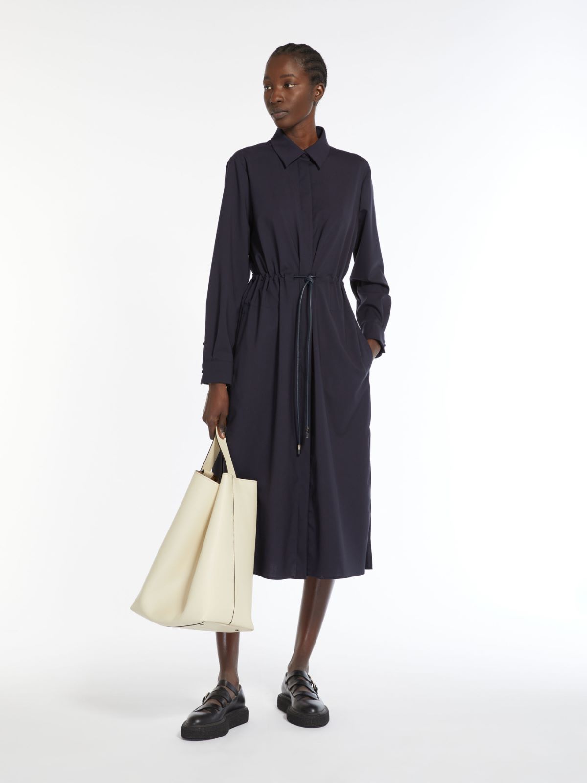Wool poplin midi dress