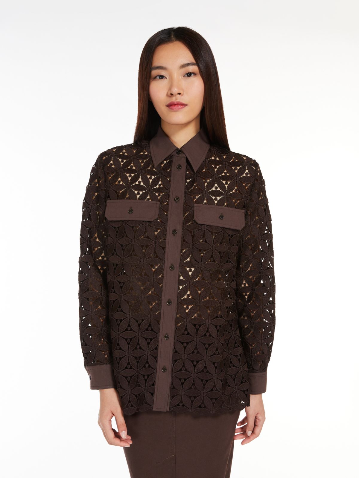 Macramé and poplin shirt