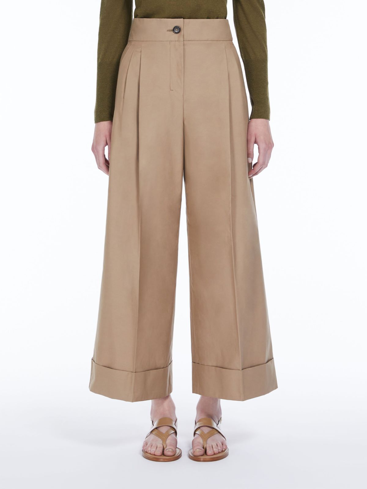 Wide-fit cotton twill trousers