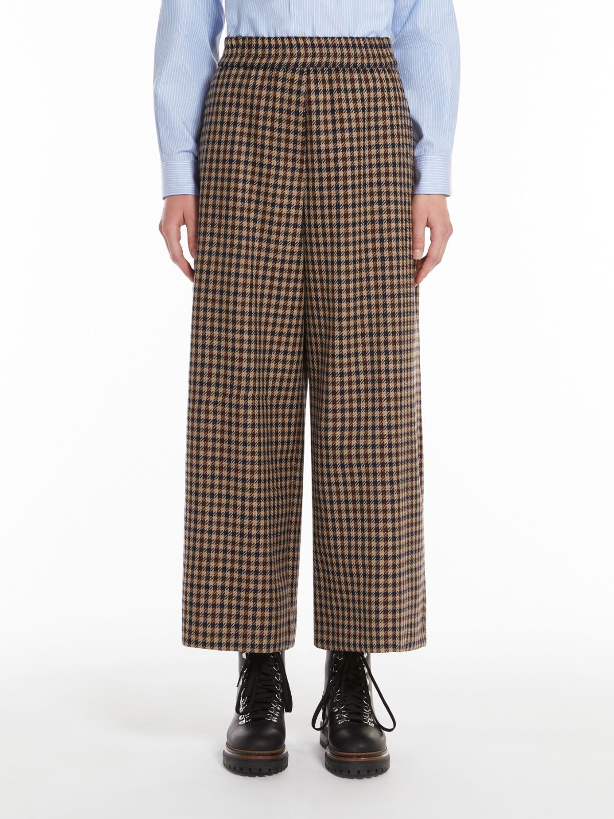 Wide-fit wool and cotton trousers