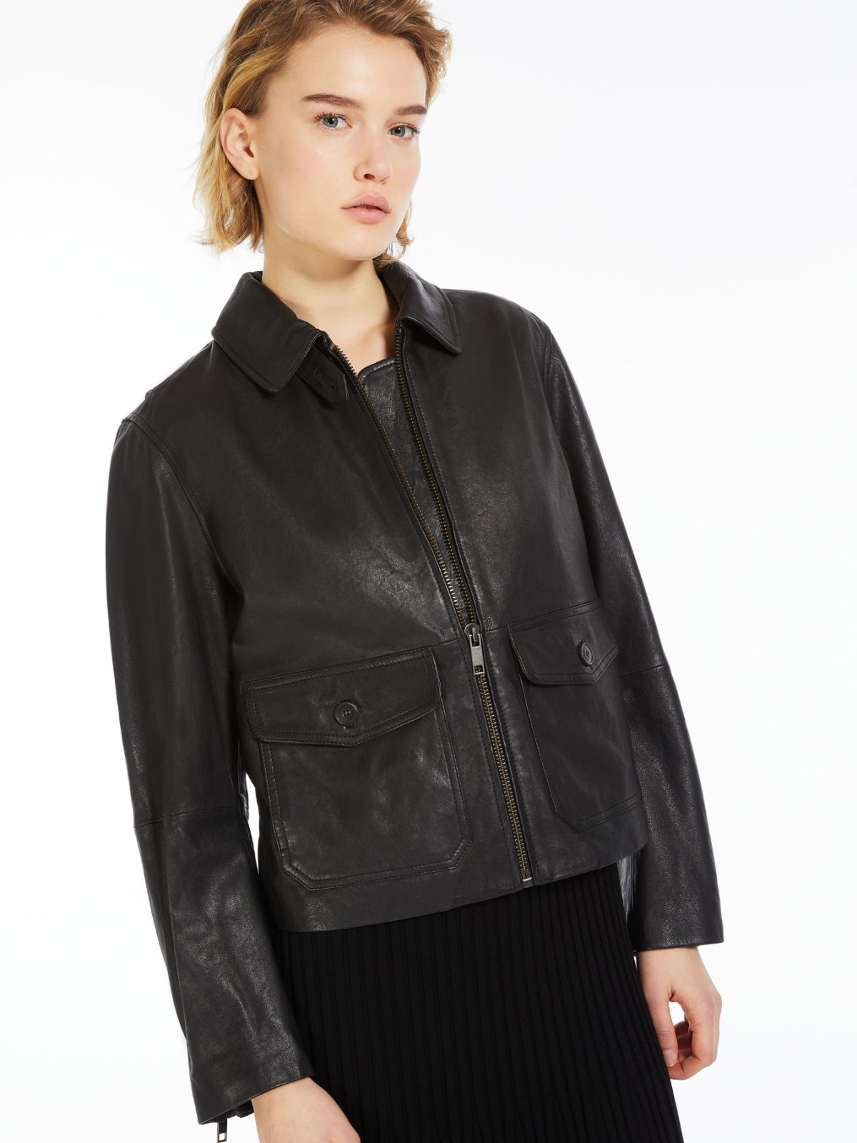 Pocket-detail nappa leather jacket