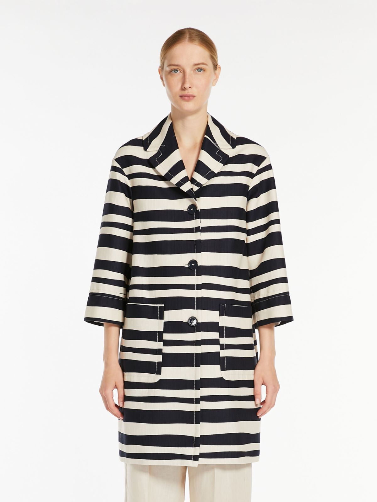Printed cotton basketweave coat