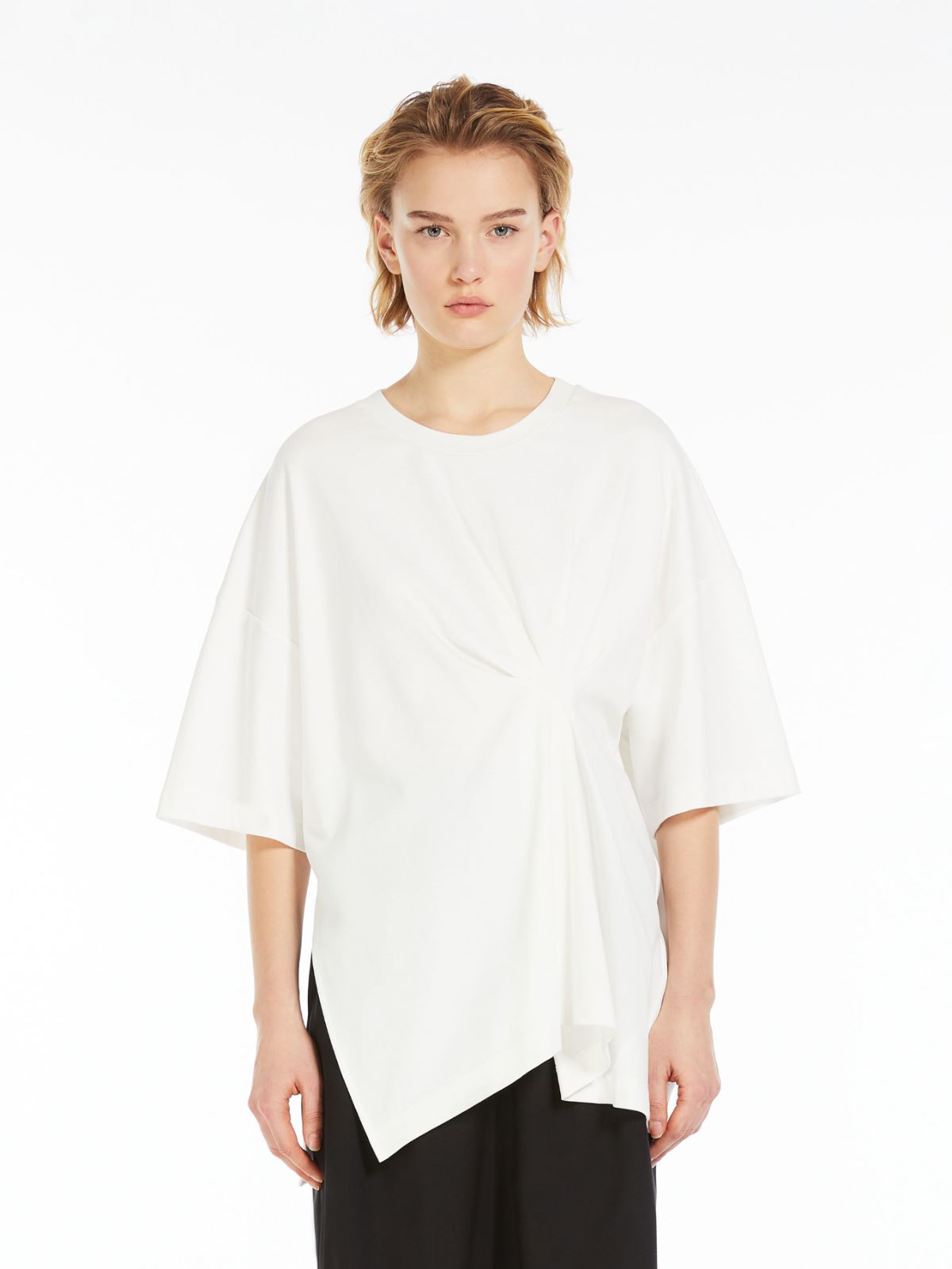 Jersey T-shirt with asymmetrical pleats