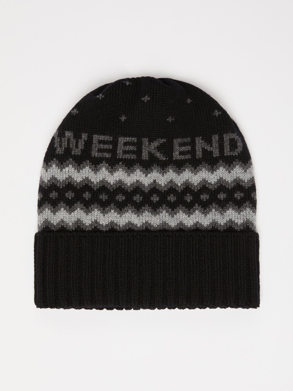 Jacquard-knit wool beanie hat