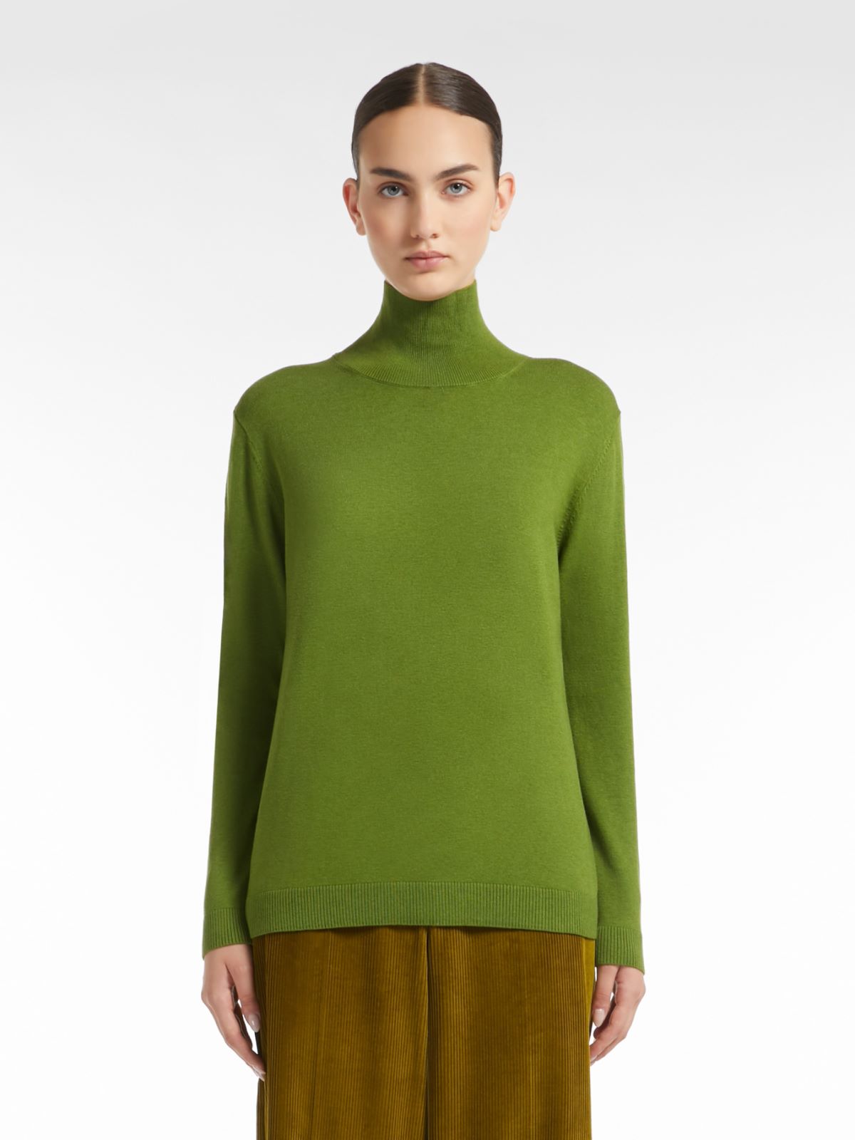 Silk and wool polo-neck sweater