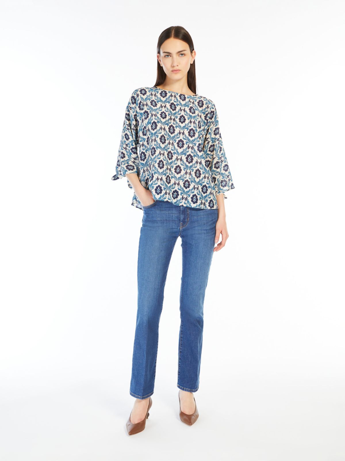 Printed crepe de chine blouse