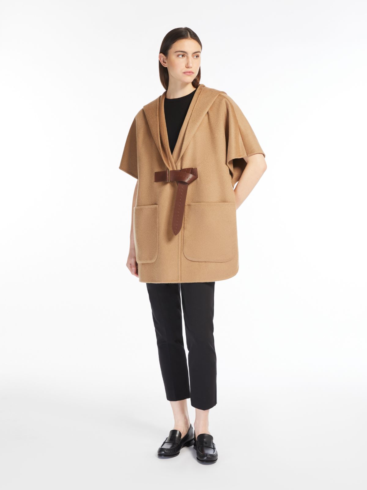 Sable-look cashmere cape