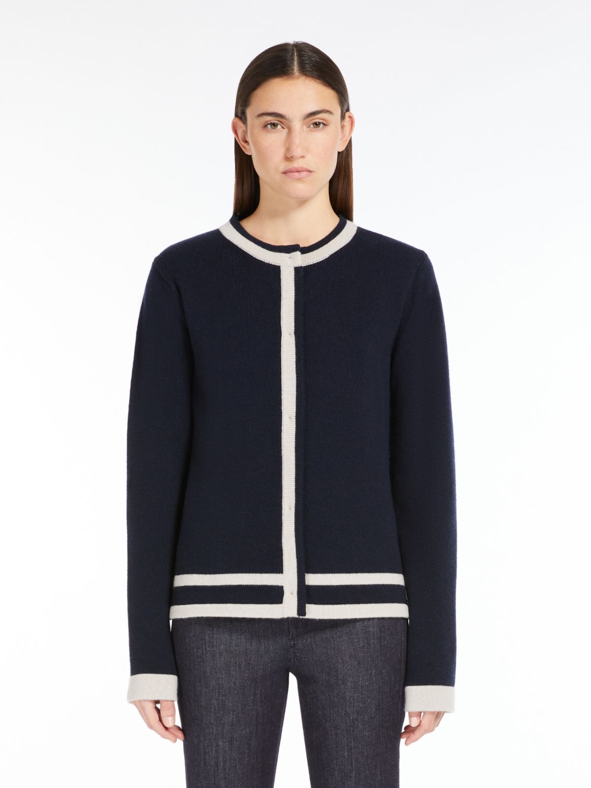 Wool and cashmere cardigan with intarsia
