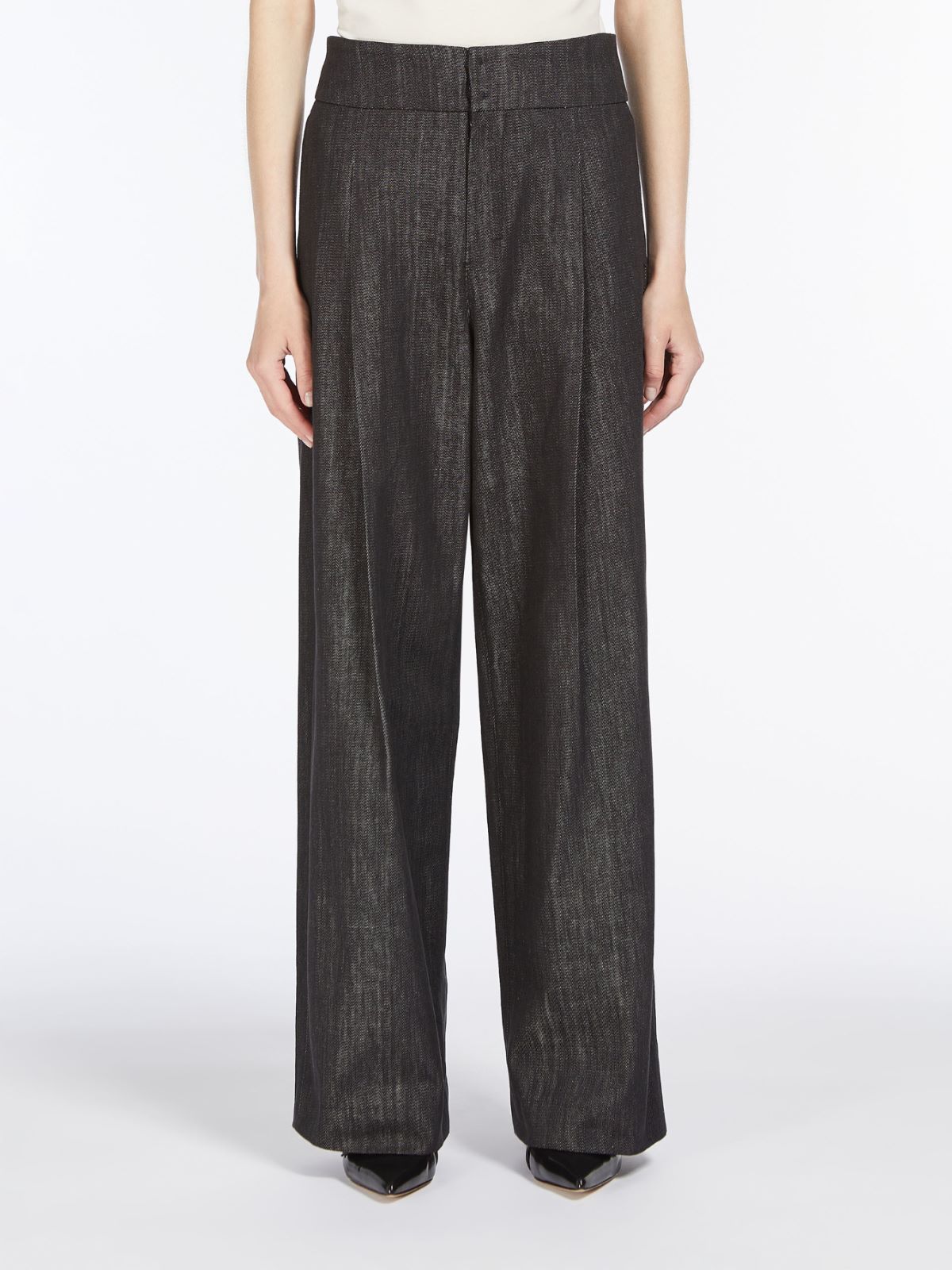 Denim-look cotton trousers