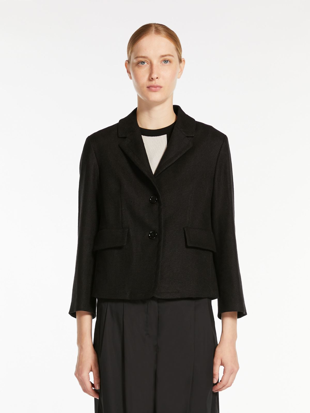 Linen and cotton basketweave blazer