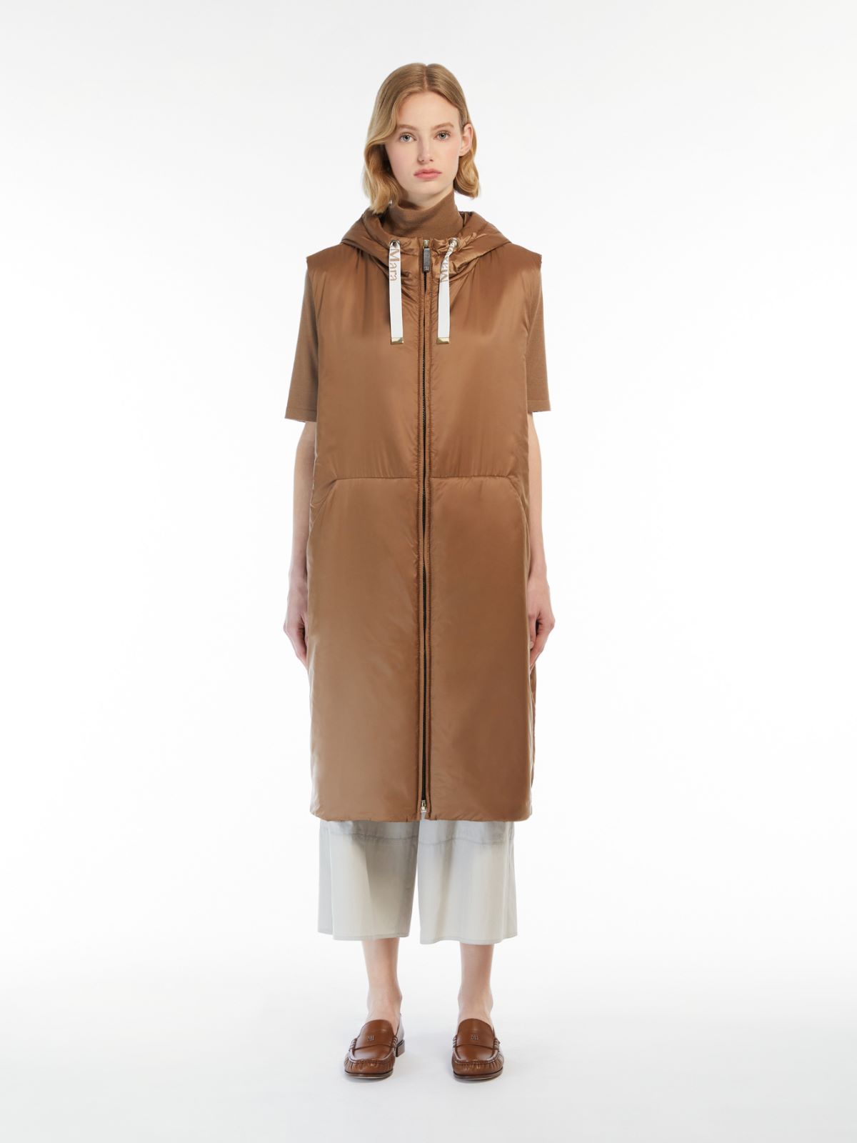 Water-repellent canvas midi gilet