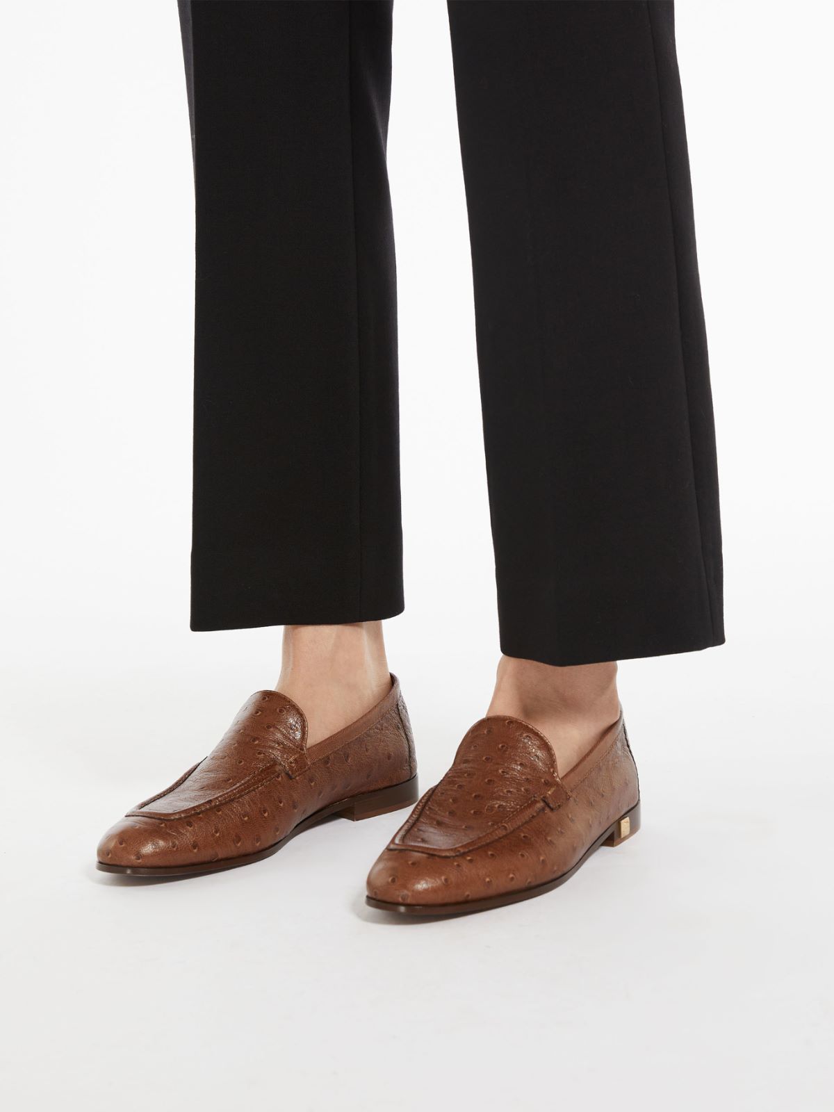 Ostrich-print leather loafers