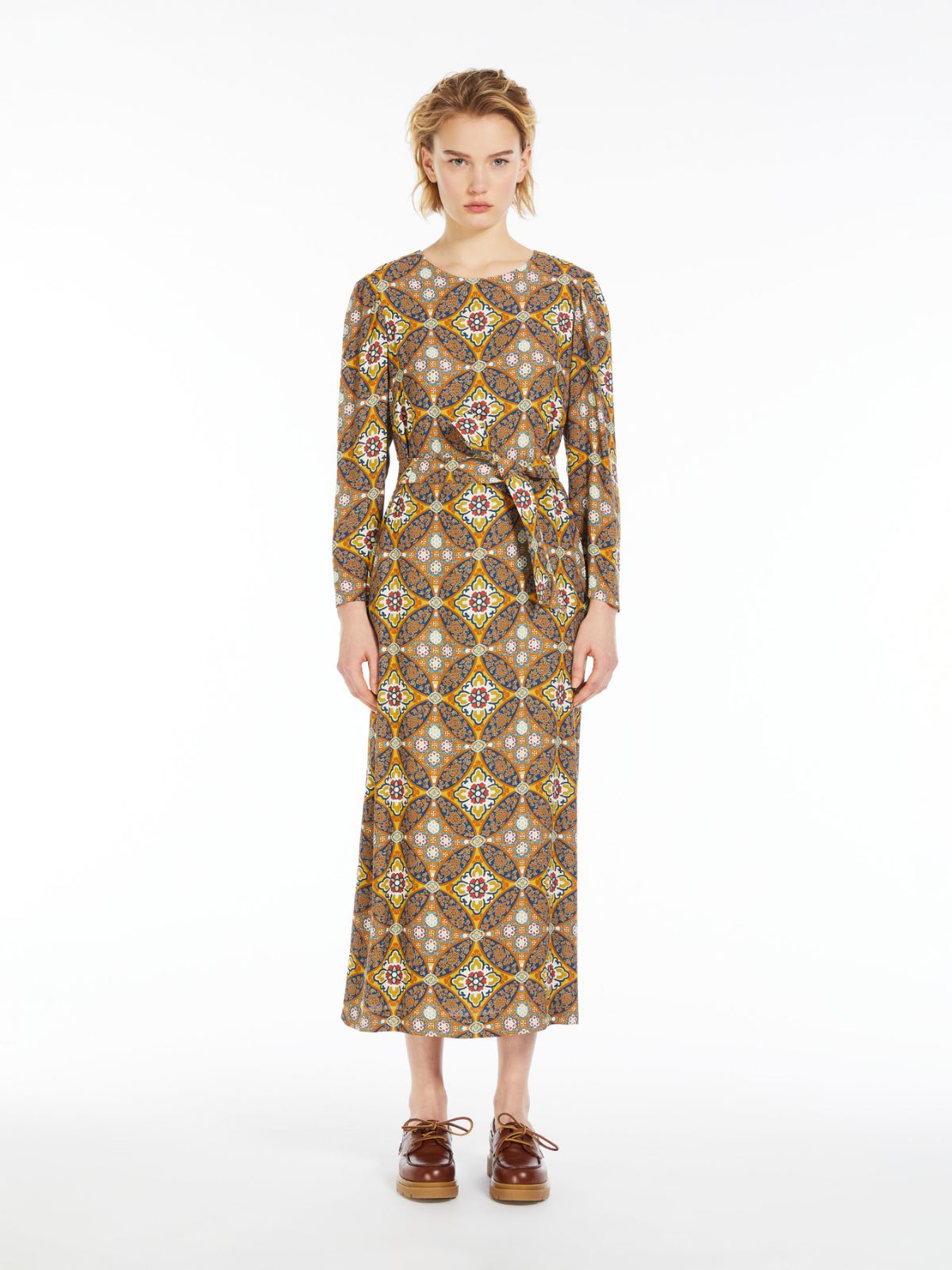 Belted viscose crepe dress